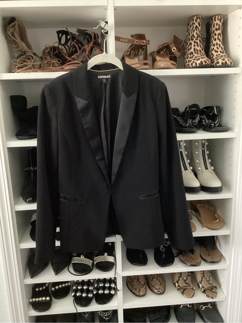 Express Black Satin-Lapel Blazer